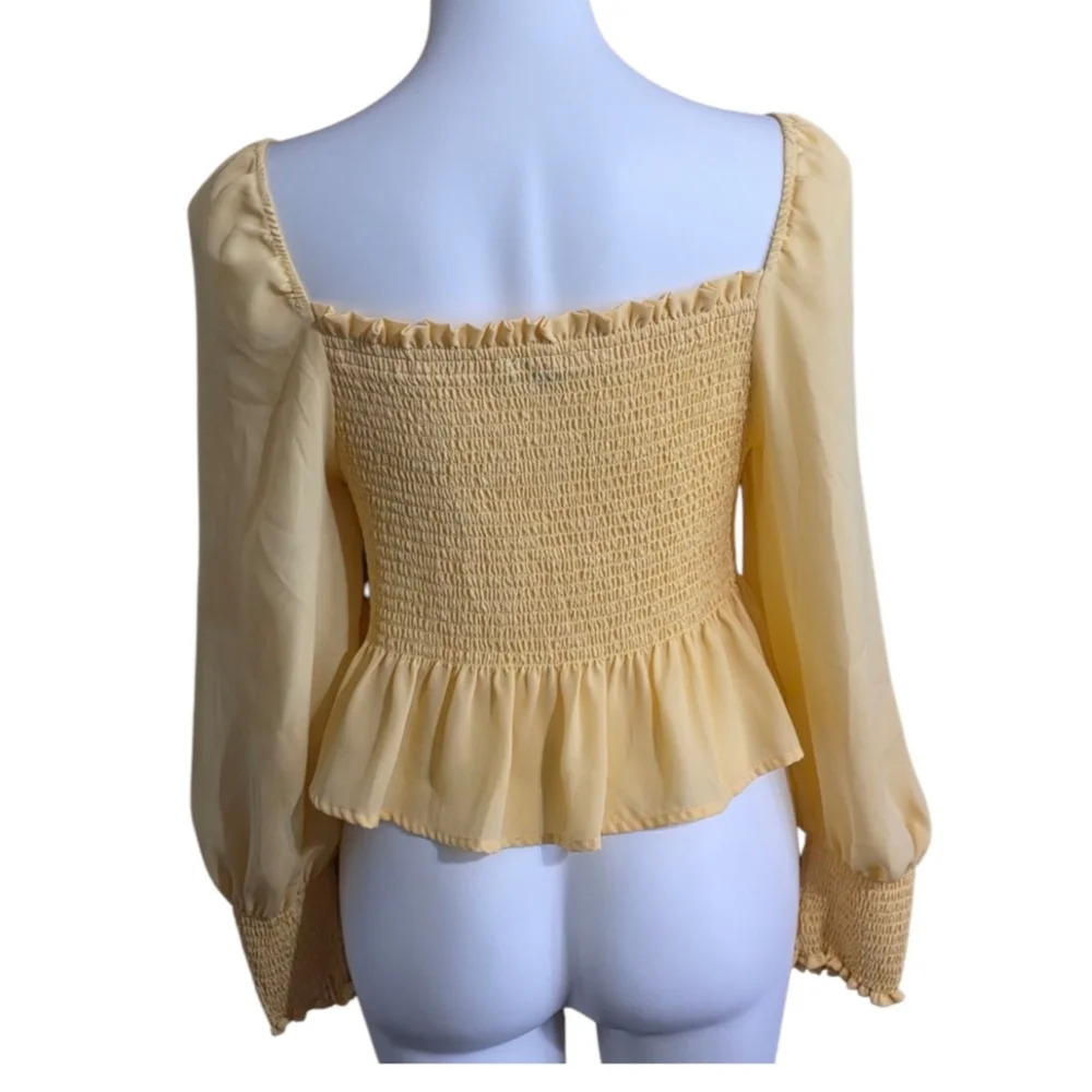 Shinestar Square Neck Smocked Long Sleeve Top Yellow Size XL - Picture 2 of 9
